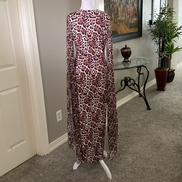 VENUS Brown Leopard Animal Print Party Cocktail Wrap Maxi Dress size M - Picture 3 of 11